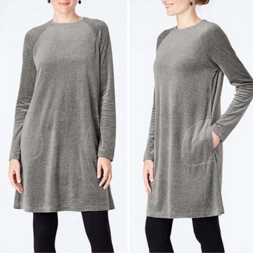 PureJill Gray Long Sleeve Dress Velvet like material Pockets Size Small